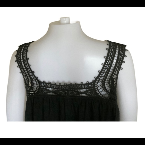 GAP Linen Scoop Neck Tank/Top With Crochet Trim Detailing Black Size XS - Picture 8 of 12